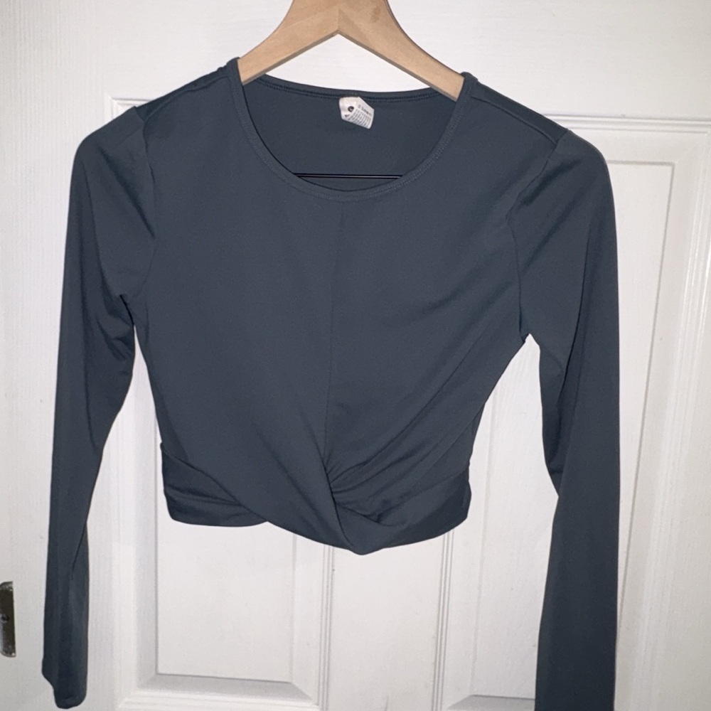 Women's Long Sleeve Twist Front Top - Dark Gray